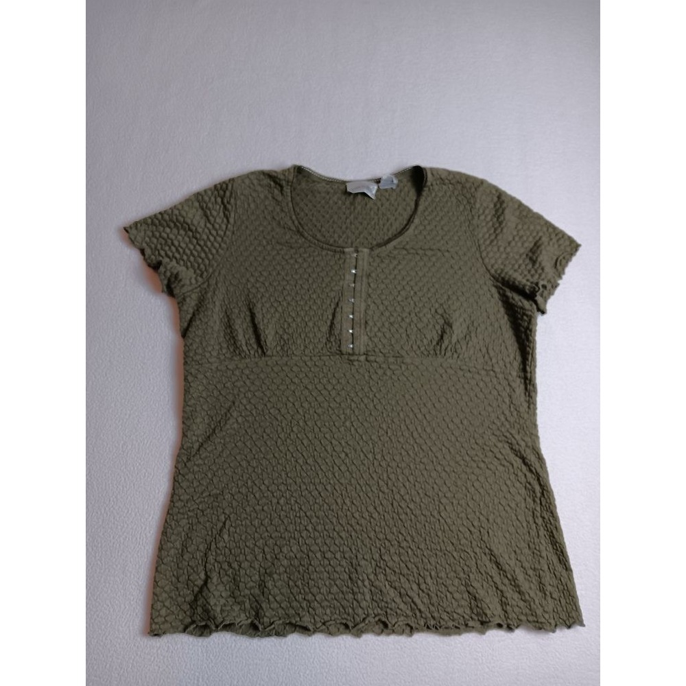 Fashion Bug Womens 14/16W Olive Green Textured Henley Cap Sleeve Top Stretch
